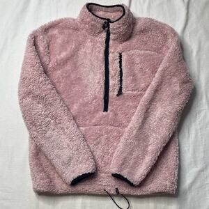 Victoria's Secret Pink Sherpa Quarter Zip Pullover Sz XS Sweatshirt Fuzzy Teddy
